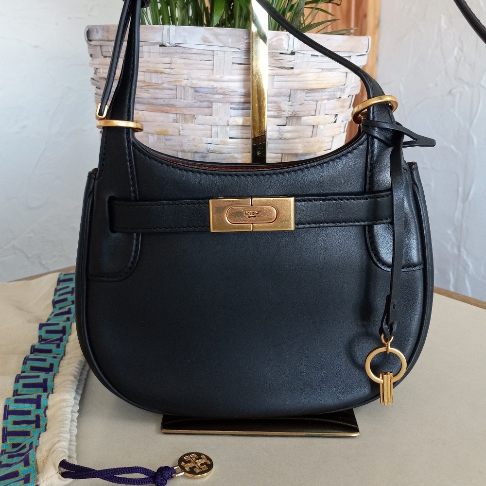 Tory Burch, Lee Radziwill, Saddle Bag, Black Leather with Gold Hardware